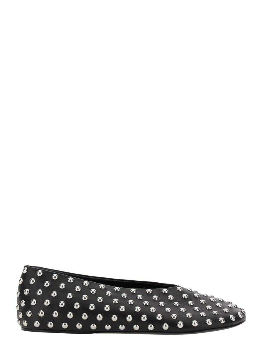 Black Ballet Flats With All-Over Stud In Leather Woman