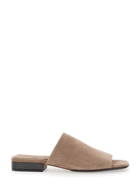 Beige Sandals With Monil Detail On The Heel In Suede Woman