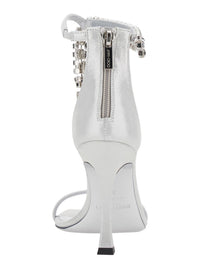 'Crystal' Metallic Sandals With Rhinestoned Ankle Strap And High Curved Heel In Leather Woman