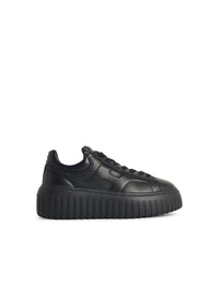 Hogan 'H-Stripes' Black Leather Sneakers