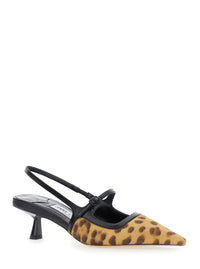 'Didi' Brown Slingback Pumps With Leopard Motif And Sculpted Heel In Leather Woman