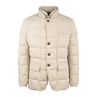 Fay Short Double Front Down Jacket In Canvas Mélange Beige