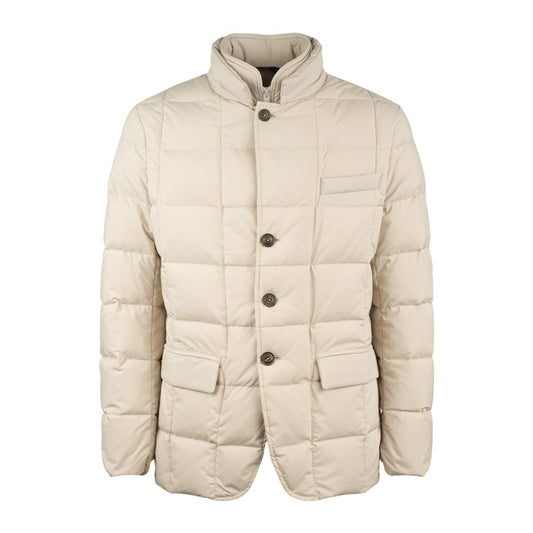 Fay Short Double Front Down Jacket In Canvas Mélange Beige