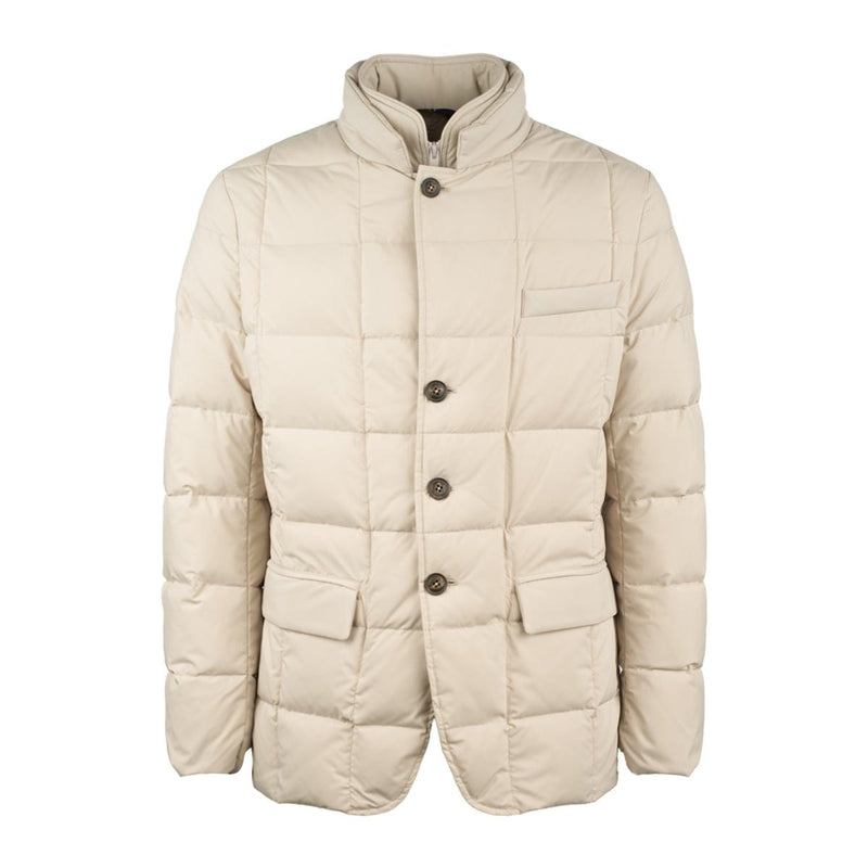 Fay Short Double Front Down Jacket In Canvas Mélange Beige