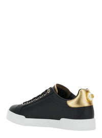 Black Low Top Sneakers With Logo Lettering On The Tongue And Logo Detail On The Heel In Leather Woman
