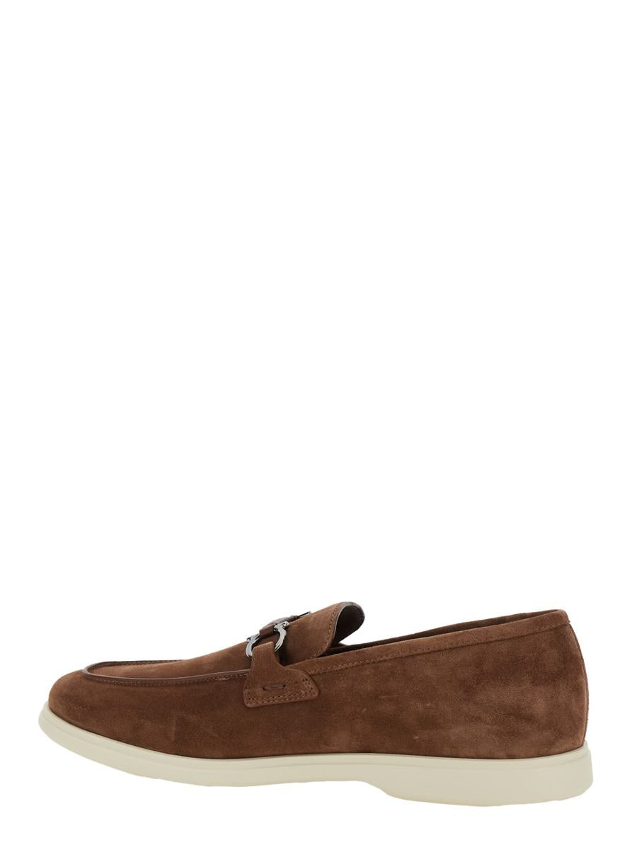 'Cosimo' Brown Loafers With Metallic Hooks On The Front In Suede Man