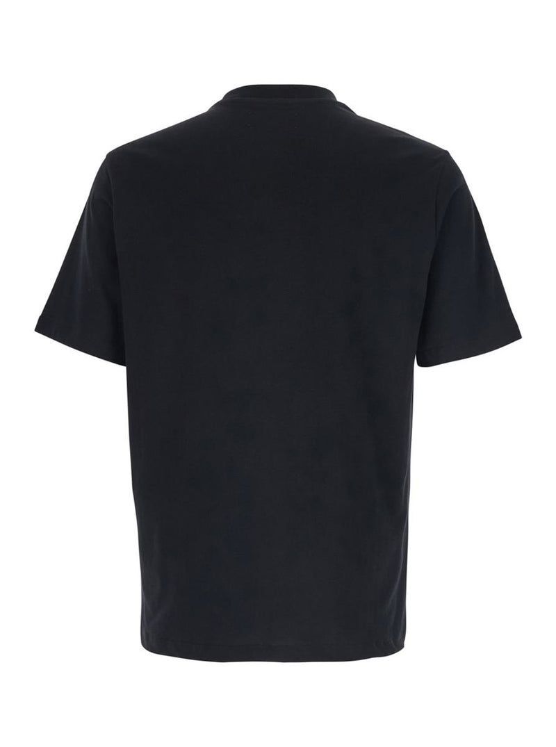 Black Crewneck T-Shirt With Logo Lettering Print On The Front In Cotton Man