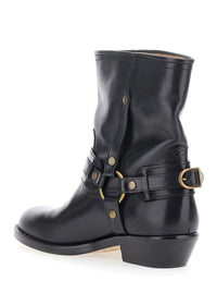 'Ildred' Black Ankle Boots With Medium Block Heel And Decorative Buckle In Leather Woman
