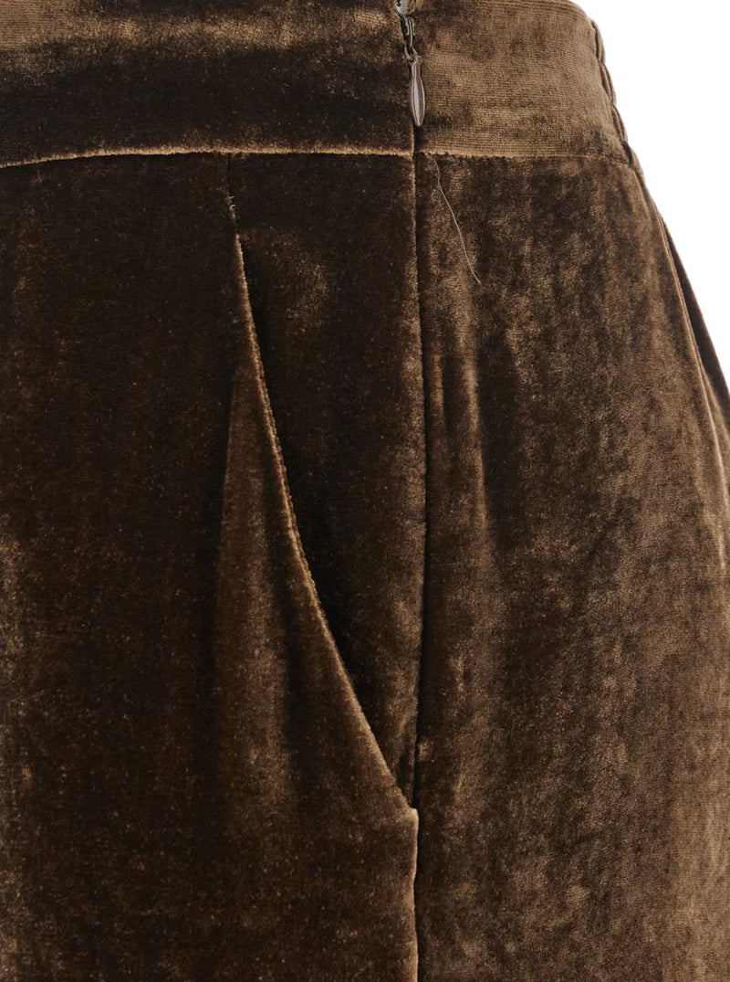 Brown Pants With High Waist And Wide Leg In Viscose Blend Woman