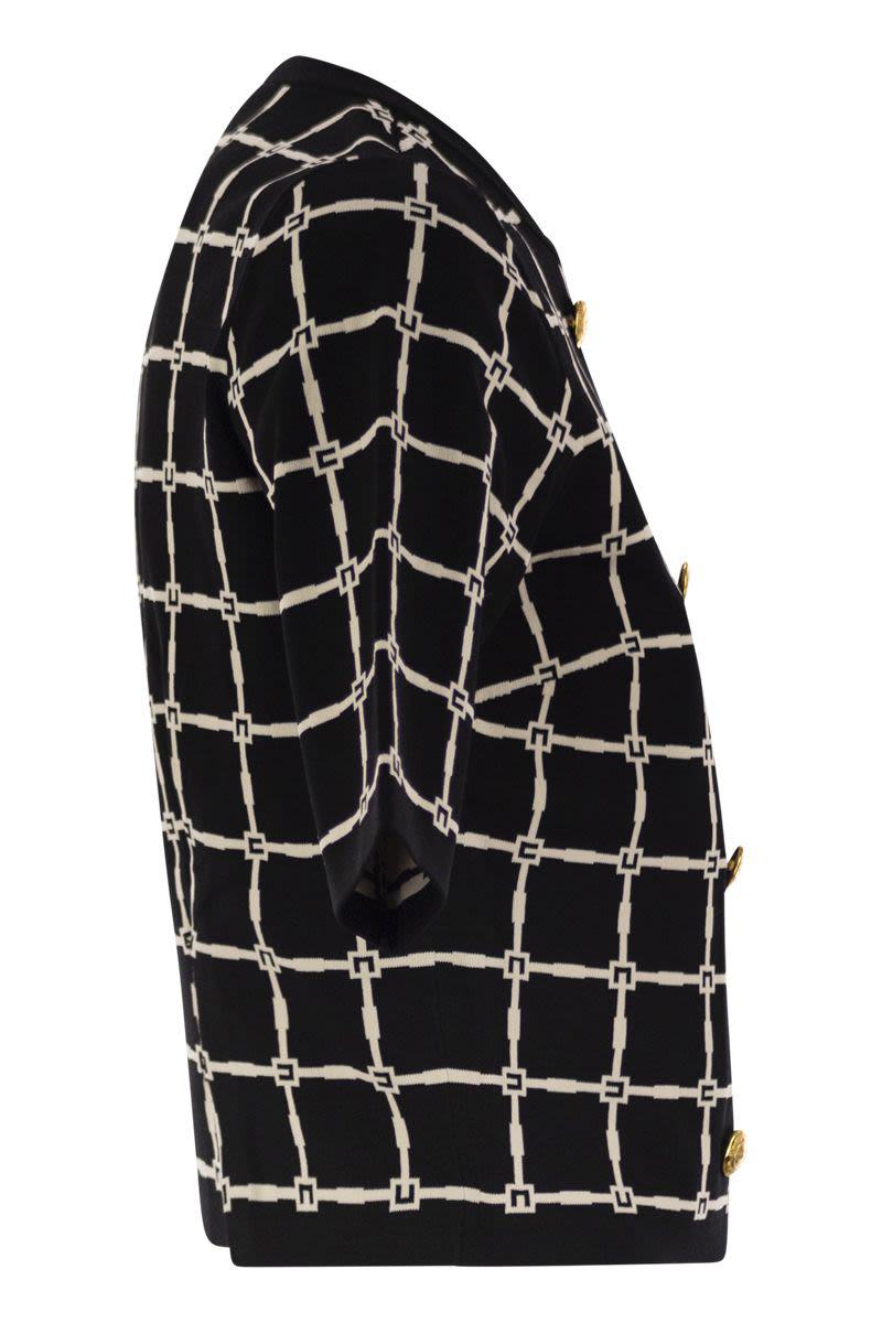 Elisabetta Franchi Jacquard Logo Cardigan With Gold Buttons