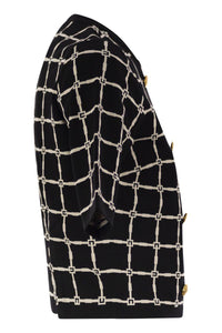 Elisabetta Franchi Jacquard Logo Cardigan With Gold Buttons