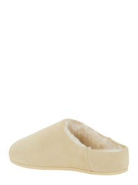 'Elea' Beige Mules With Logo Lettering On The Side And Shearling Lining In Suede Woman