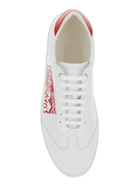 'Achille' White Low Top Sneakers With Red Logo Detail In Leather Man