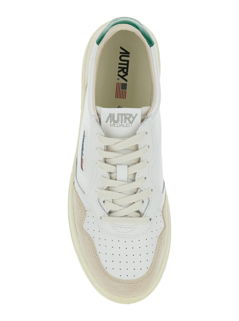 'Medalist' White Low Top Sneakers With Beige Suede Details In Leather Man
