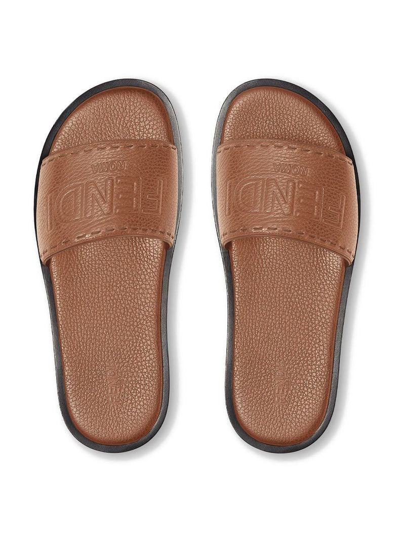 Fendi Roma Wide Band Leather Slides Shoes
