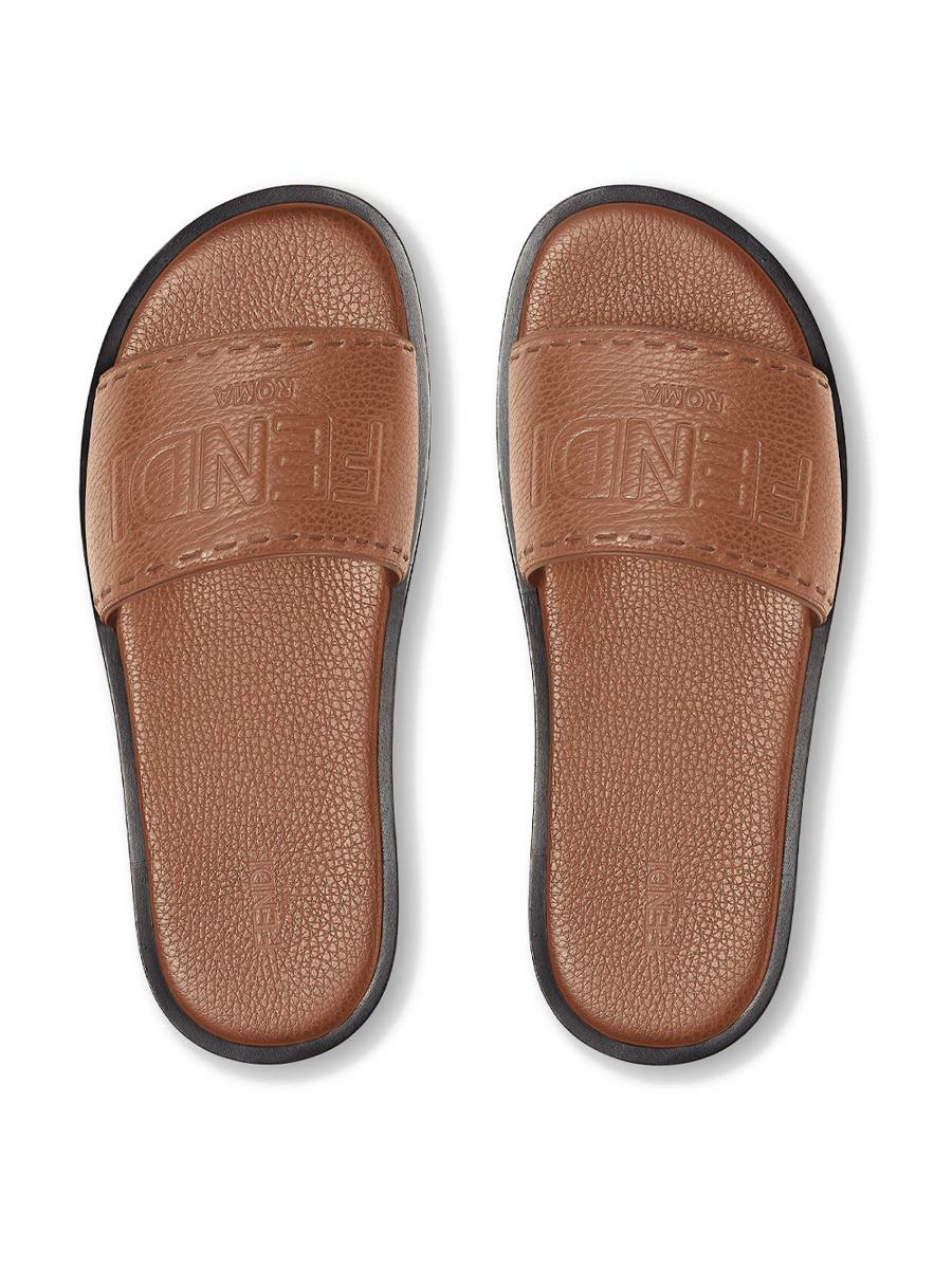 Fendi Roma Wide Band Leather Slides Shoes