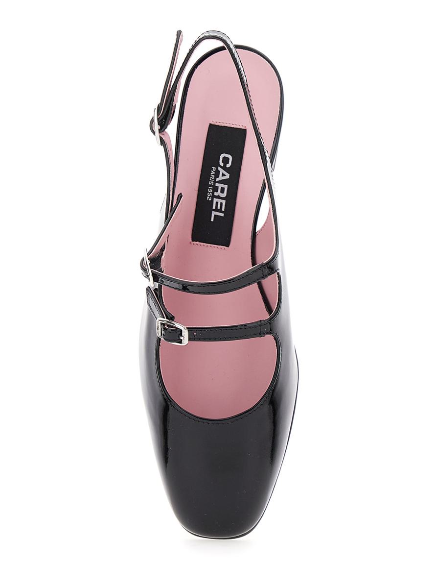 'Peche' Black Slingback Pumps With Buckle Strap Closure In Patent Leather Woman