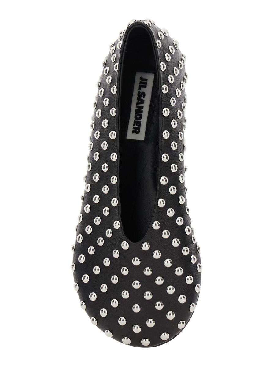 Black Ballet Flats With All-Over Stud In Leather Woman