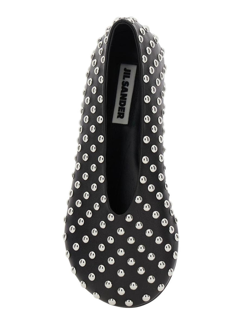 Black Ballet Flats With All-Over Stud In Leather Woman