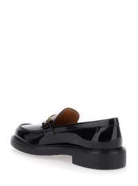 Black Loafers With Logo Plaque In Leather Woman