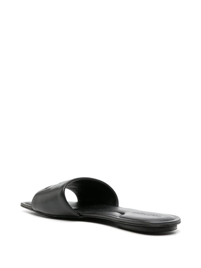 Courrèges Logo Leather Flat Sandals