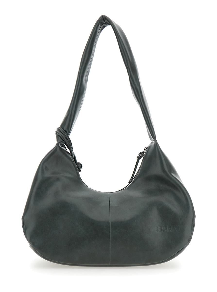'Bou' Black Medium Shoulder Bag With Single Shoulder Strap And Tonal Logo Plaque On The Front In Leather Woman