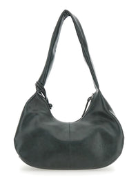 'Bou' Black Medium Shoulder Bag With Single Shoulder Strap And Tonal Logo Plaque On The Front In Leather Woman