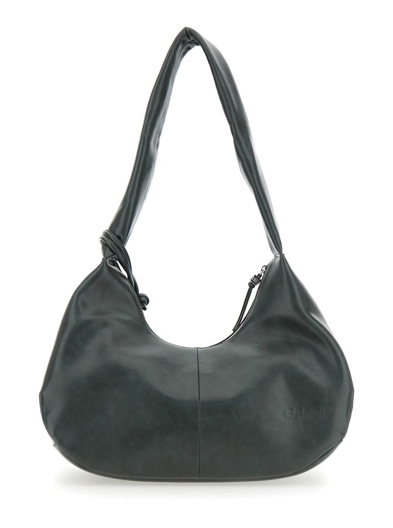 'Bou' Black Medium Shoulder Bag With Single Shoulder Strap And Tonal Logo Plaque On The Front In Leather Woman