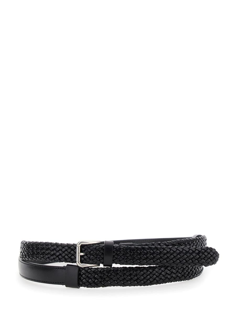Black Belt With Buckle Closure And Interwoven Design In Leather Man