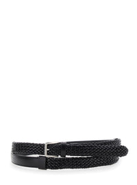 Black Belt With Buckle Closure And Interwoven Design In Leather Man