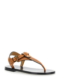 'Jooni' Brown Sandals With Buckle Closure And Metal Studs In Leather Woman