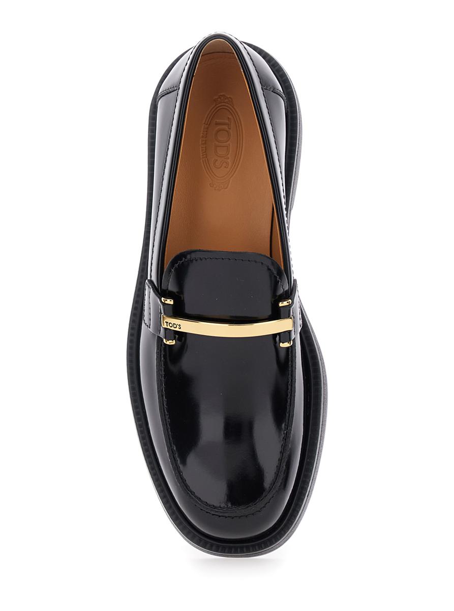 Black Loafers With Logo Plaque In Leather Woman