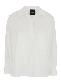 White Shirt With Polo Shirt Style Collar In Cotton Blend Woman
