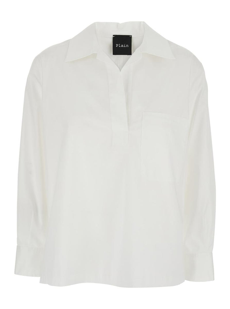 White Shirt With Polo Shirt Style Collar In Cotton Blend Woman