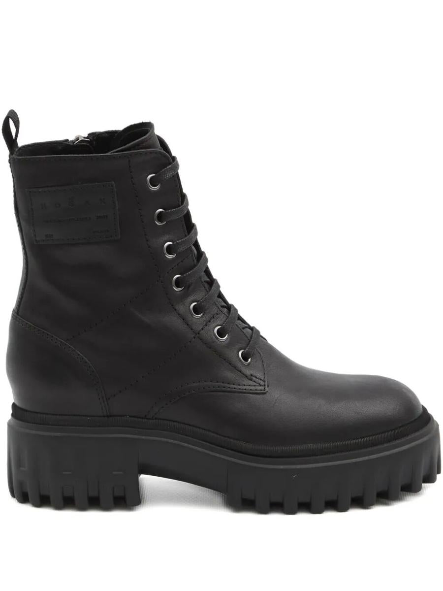 Hogan H700 Chunky Biker Boots In Leather Shoes