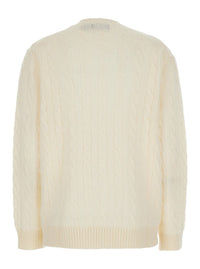 White Knit Crewneck Sweater With Pony Embroidery In Wool And Cashmere Woman