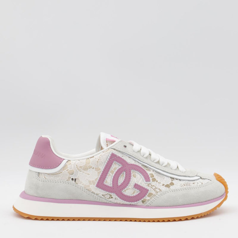 Dolce & Gabbana White And Pink Dg Cushion Sneakers
