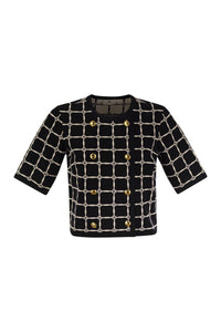 Elisabetta Franchi Jacquard Logo Cardigan With Gold Buttons