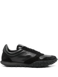 Jil Sander Black Leather Lace-Up Sneakers With Suede Inserts