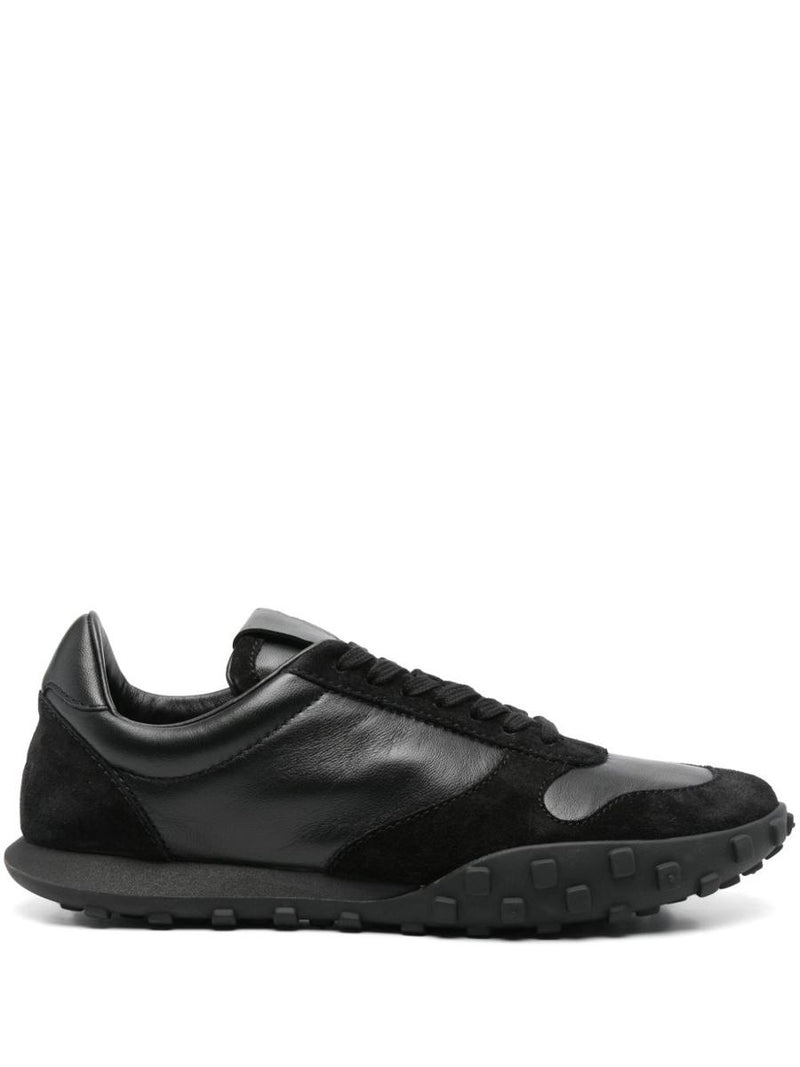 Jil Sander Black Leather Lace-Up Sneakers With Suede Inserts
