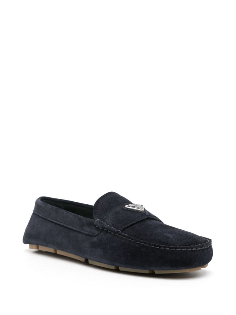 Prada Enamel-Triangle-Logo Suede Loafers