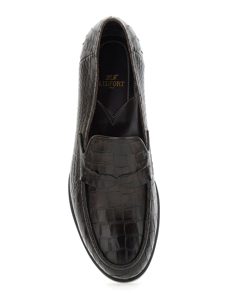 'Luisiana' Brown Loafers With Embossed Crocodile Effect In Leather Man