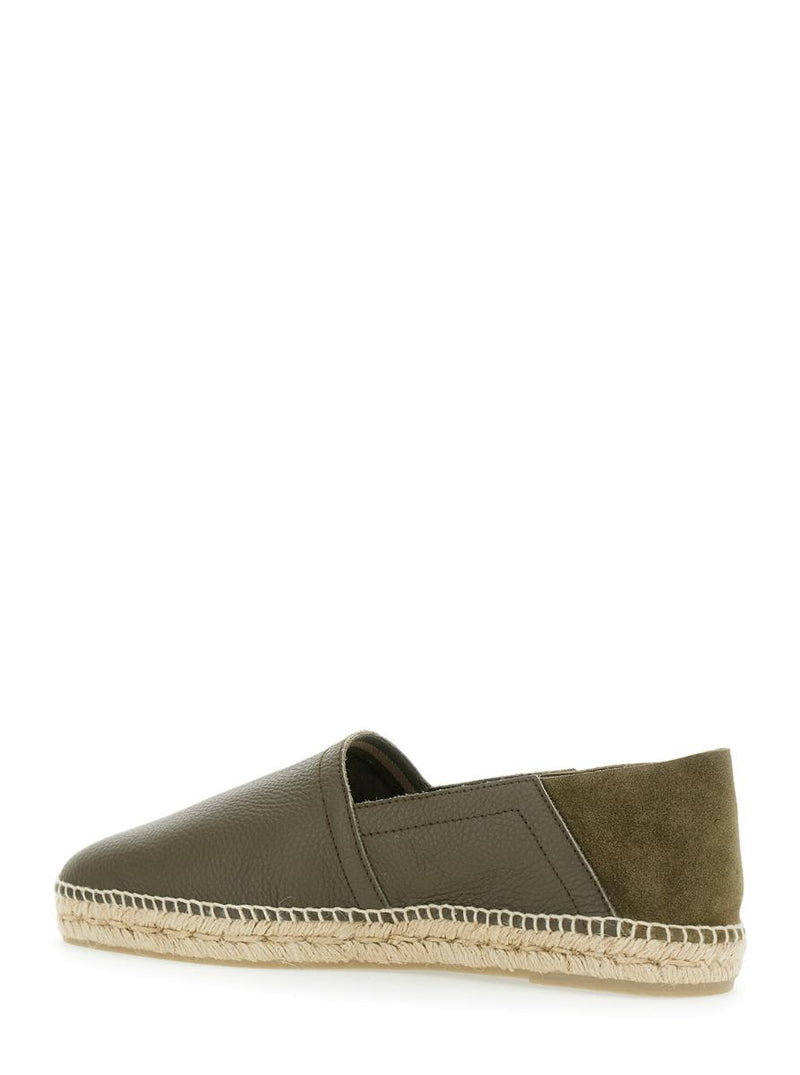 'Polo' Green Espadrillas With Braided Raphia Sole In Leather Man