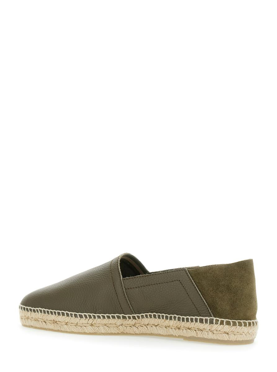 'Polo' Green Espadrillas With Braided Raphia Sole In Leather Man