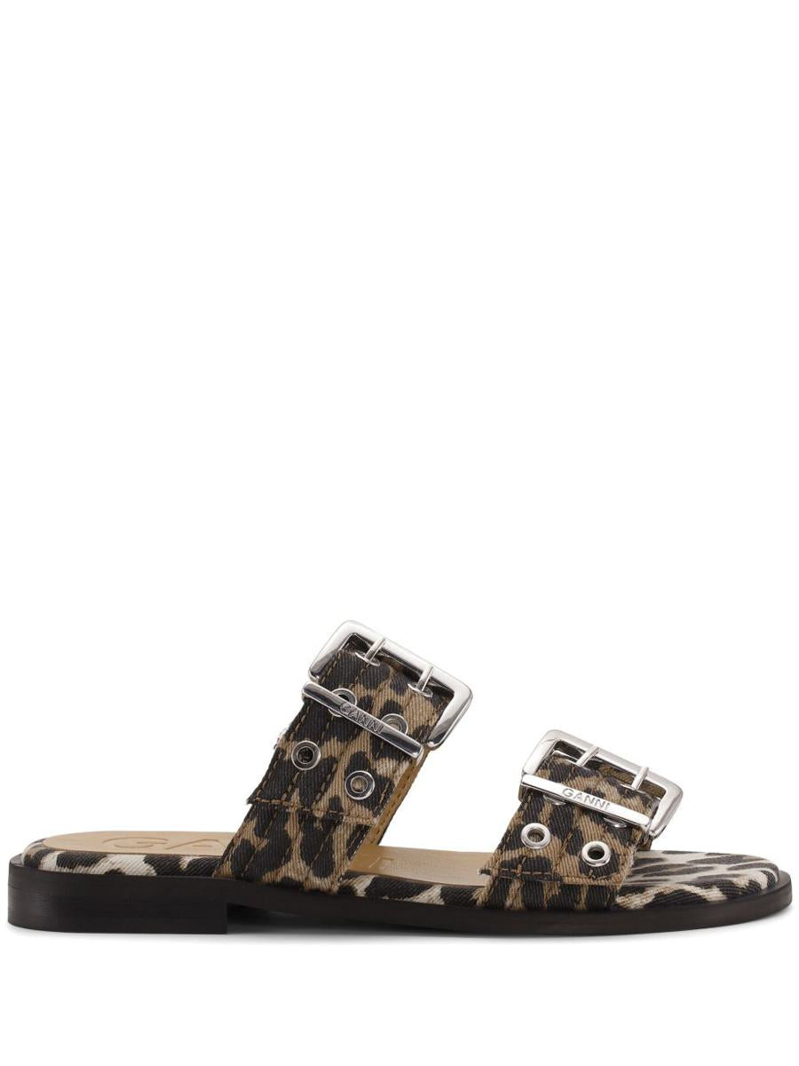 Ganni Feminine Buckle Leopard Print Sandals