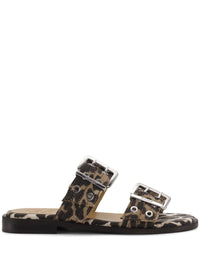 Ganni Feminine Buckle Leopard Print Sandals