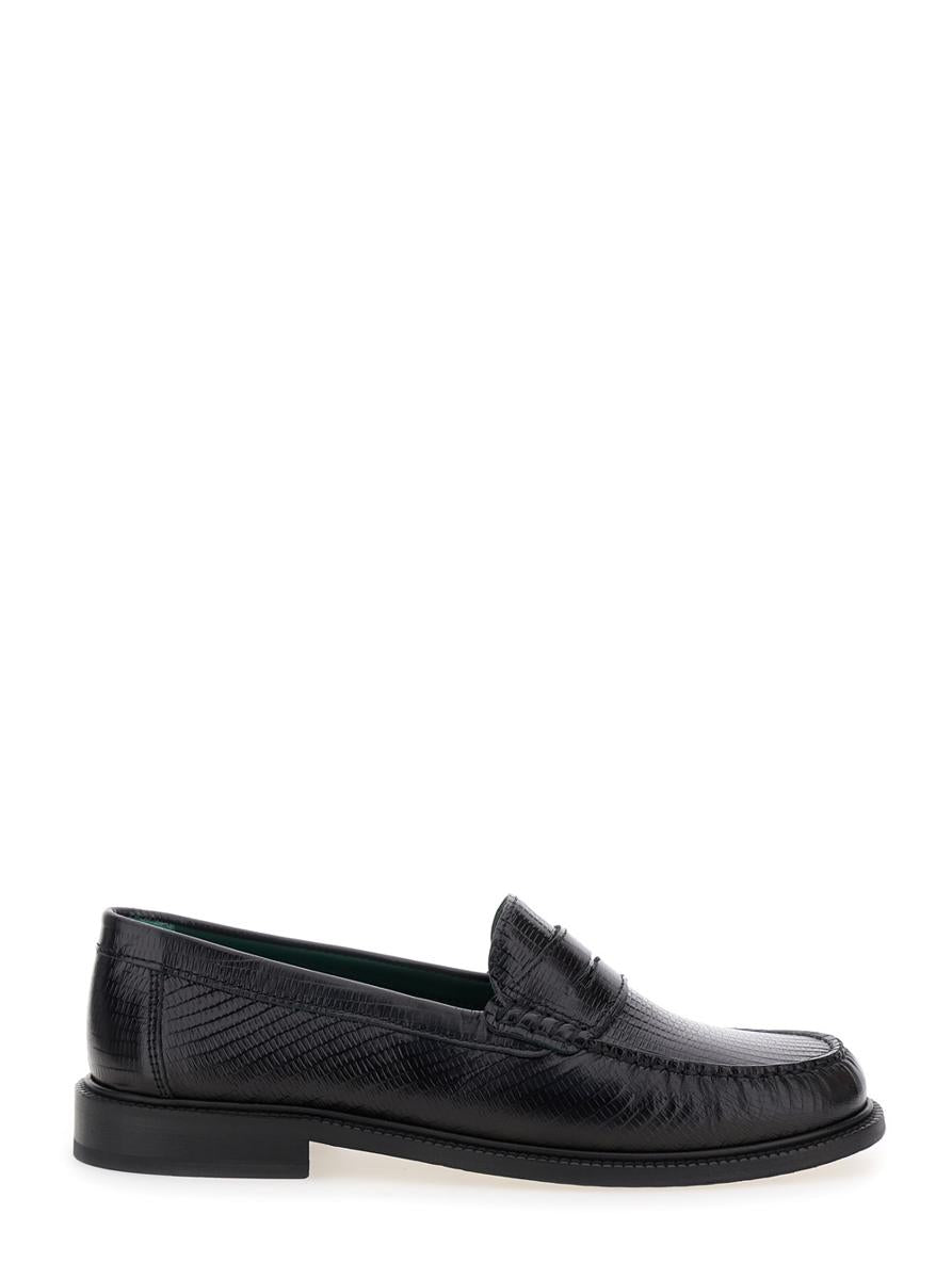 Black Loafers With Embossed Lizard Effect And Almond Toe In Leather Man