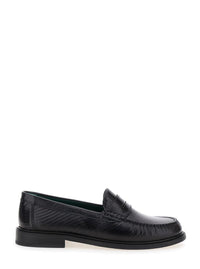 Black Loafers With Embossed Lizard Effect And Almond Toe In Leather Man