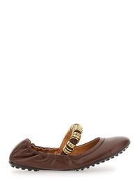 'Dee' Brown Ballerinas With Decorative Rings On The Front In Leather Woman