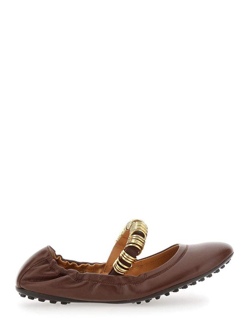 'Dee' Brown Ballerinas With Decorative Rings On The Front In Leather Woman